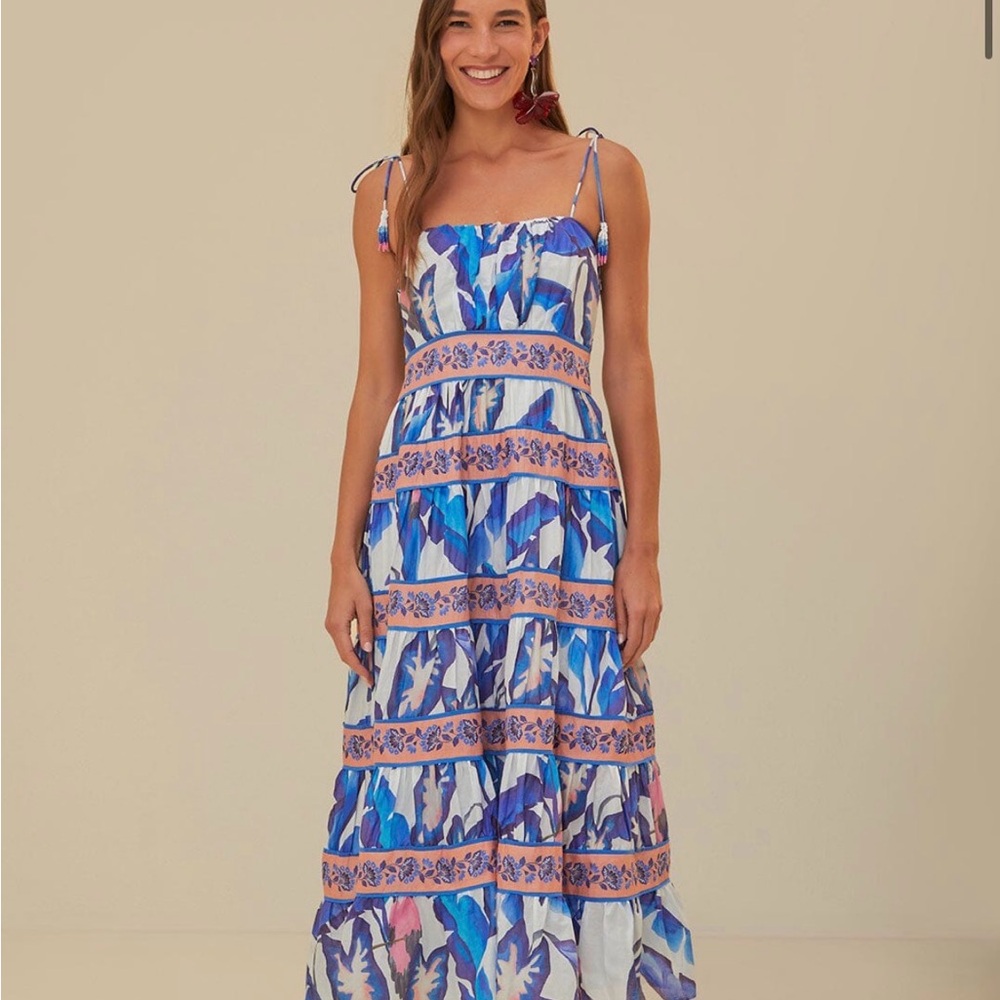 FARM Rio Blue Floral Midi Dress, Size S